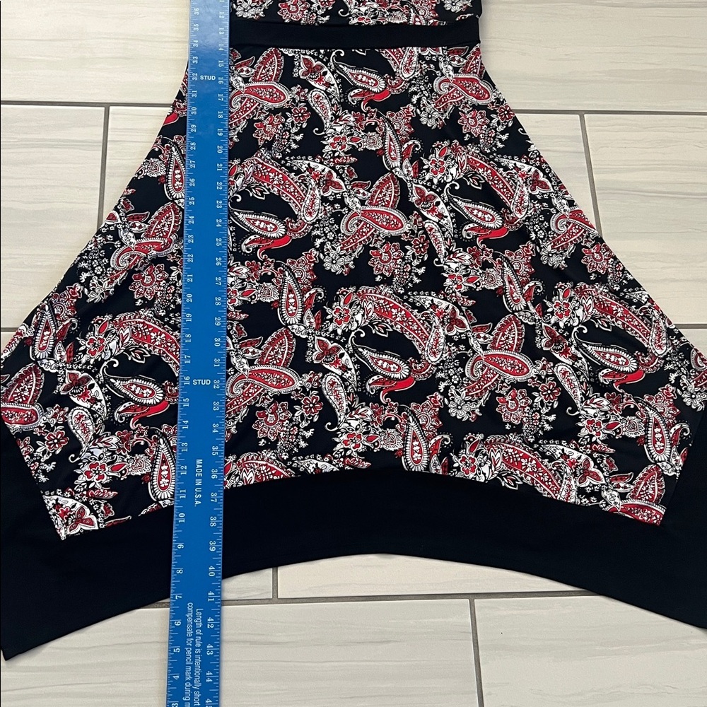 Elie McCarthy Paisley Pattern Red White & Black Sleeveless Stretch Dress Size PL - Picture 8 of 10